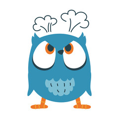 Funny angry owl, anger. Vector icon, bird sticker