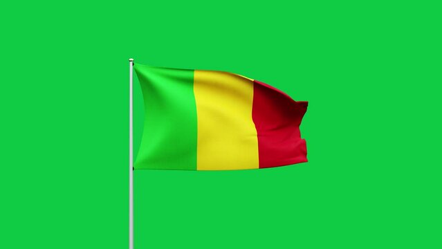 mali flag waving on green screen background. 3D Rendering animation video footage. High quality 4K resolution