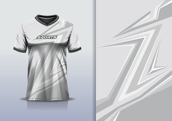 T-shirt mockup with abstract stripe line sport jersey design for football, soccer, racing, esports, running, in white gray color © Nimpuna O