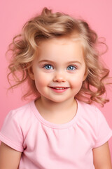 Naklejka premium Happy Little Girl Portrait. Joyful Child in a Pink World