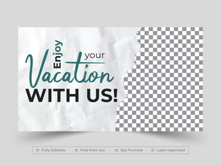 Vacation social media video banner or youtube thumbnail cover design template - obrazy, fototapety, plakaty