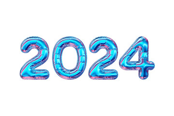 2024 shiny trendy gradient balloons isolated on white background. Colorful banner for seasonal holidays flyers, greetings and invitations, New Year themed congratulations and cards. 3d illustration.