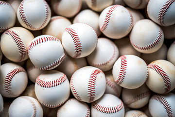 A pile of baseballs. Generative Ai - obrazy, fototapety, plakaty
