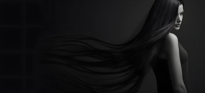 a black and white photo of a woman with long hair Generative AI
