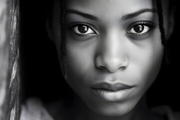 a black and white photo of a woman with dreadlocks Generative AI