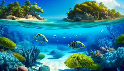 A Vibrant Underwater World of Colorful Tropical Fishes.  A Look into the Diverse and Complex Ecosystem of the Ocean. Generative AI