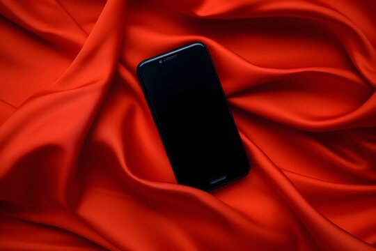 a cell phone sitting on top of a red cloth Generative AI