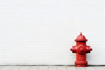 a red fire hydrant in front of a white brick wall Generative AI