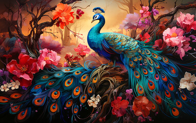 Elegant colourful peacock