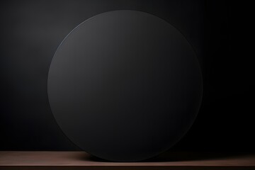 a black round object sitting on top of a wooden shelf Generative AI
