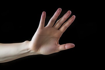 a person holding their hand out in front of a black background Generative AI