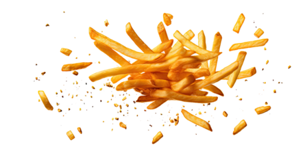 French fries levitate isolated on transparent background, PNG file