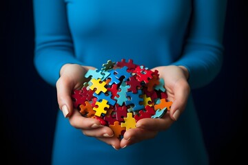a woman holding a colorful puzzle piece in her hands Generative AI