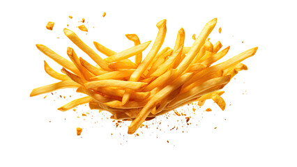 French fries levitate isolated on transparent background, PNG file - obrazy, fototapety, plakaty