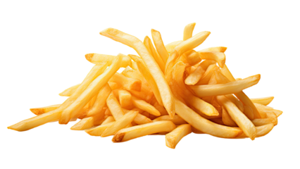 French fries levitate isolated on transparent background, PNG file