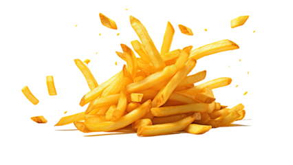 French fries levitate isolated on transparent background, PNG file