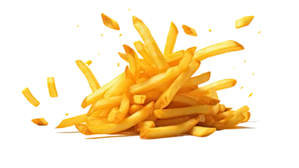 Foto op Plexiglas French fries levitate isolated on transparent background, PNG file © Sasint