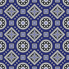 Ajrakh seamless Pattern with blue Background, Vector illustration