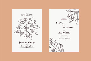 Fototapeta na wymiar hand-drawn floral wedding invitation card