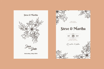 hand-drawn floral wedding invitation card