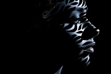a woman with black and white paint on her face Generative AI