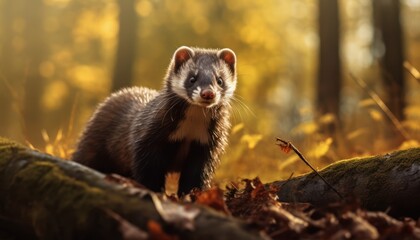 The European Polecat Perched on the Enchanting Forest Floor