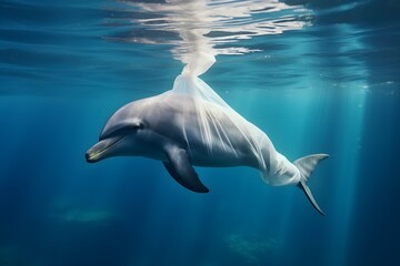 a dolphin that is swimming in the water Generative AI - obrazy, fototapety, plakaty