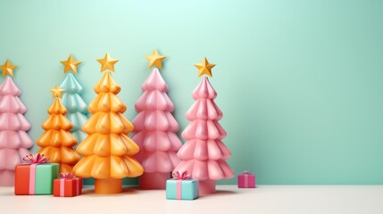 Cute christmas trees 3D style with merry christmas decorations element comeliness