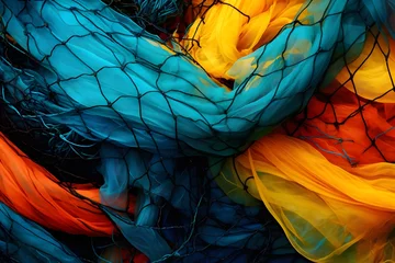Foto op Plexiglas a close up of a bunch of different colored fabric Generative AI © Bipul Kumar