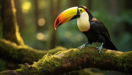 A Majestic Toco Toucan Perched on a Lush Forest Branch, Embracing Nature's Beauty