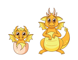 Cute Cartoon Dragon Character Joyfully Hatches From A Vibrant Egg, Tiny Wings Fluttering With Excitement