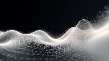 Abstract white particle background.Flow wave with.Generative AI
