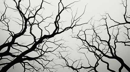 Fototapeta na wymiar bare trees silhouettes on gray sky 