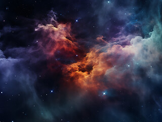 Obraz na płótnie Canvas Cosmic nebulae bright gleaming amidst galaxies. AI Generation.