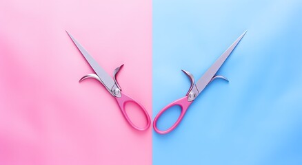 a pair of pink scissors sitting on top of a blue and pink background Generative AI