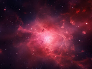 Red cosmic nebulae emerge in the galaxy's tapestry. AI Generation.