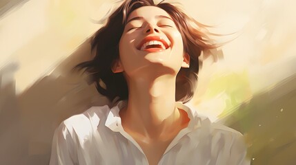 Fototapeta premium a painting of a woman laughing and looking up Generative AI