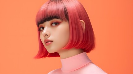 a close up of a woman with pink hair Generative AI