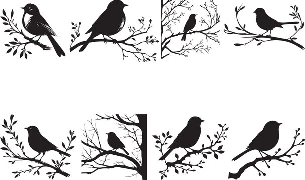 Bird on branch EPS Vector Bird on branch Clipart Bird on branch Silhouettes Birds on the branch Collection