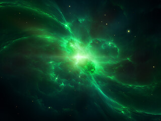 Fototapeta na wymiar Enchanting Solar Storm Green amidst the universe. AI Generation.