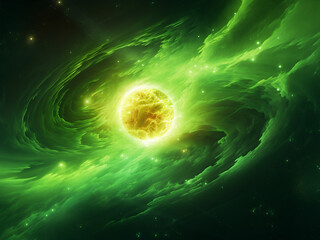 Fototapeta premium Ethereal Solar Storm Green against a galactic canvas. AI Generation.