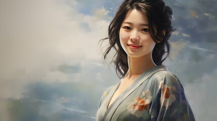 a painting of a woman in a kimono Generative AI