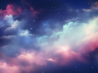 Space clouds bright in the galactic background. AI Generation.