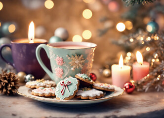 Obraz na płótnie Canvas Christmas Shabby decoration with cookies - AI generated