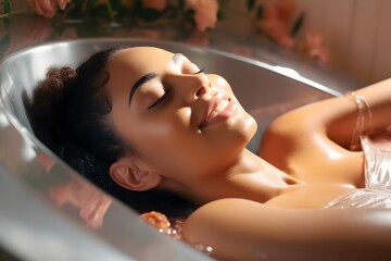 a beautiful young woman laying in a bath tub Generative AI