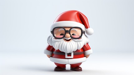  a 3d image of a santa clause wearing glasses and a red and white suit with a beard and mustache, standing in front of a white background with a gray backdrop.