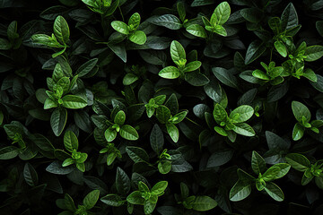 Green leaves on a black background. Generative Ai