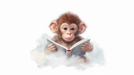 baby monkey wearing pajama and reading book on the.Generative AI