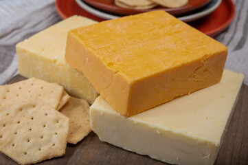 British cheeses collection, Scottish coloured and English matured cheddar cheeses