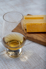 Scotch whiskey and cheese pairing, British cheeses collection, Scottish coloured and English matured cheddar cheeses